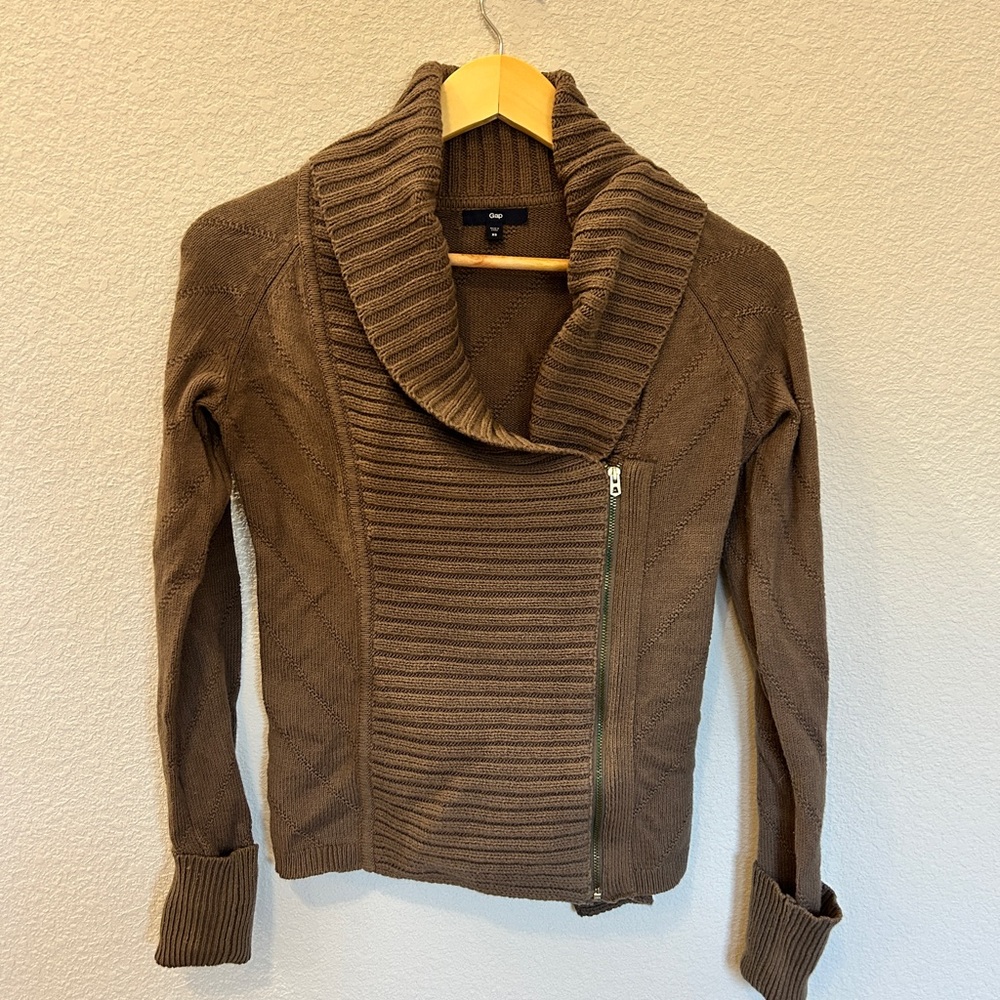 Gap - Asymmetrical - chocolate brown- Zip Shawl Collar Sweater – XS